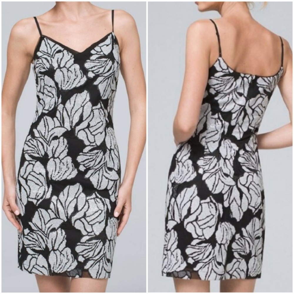 WHBM - Black & White Sequin Floral Cocktail Dress - Size 2